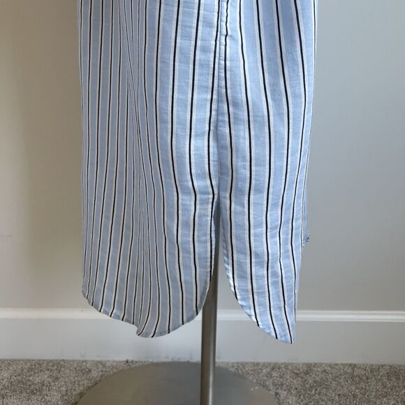 Zara Long Sleeves Oversized Shirt Midi Dress Tie Belt XS Lagenlook Blue Striped - Picture 11 of 15